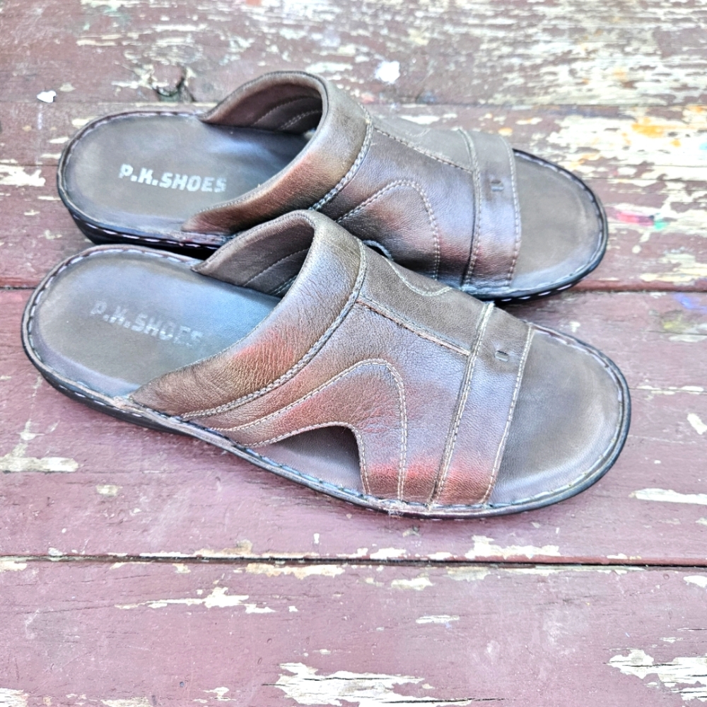 P.K. Shoes Men's Brown Leather Sandals Size 8 - Picture 3 of 16